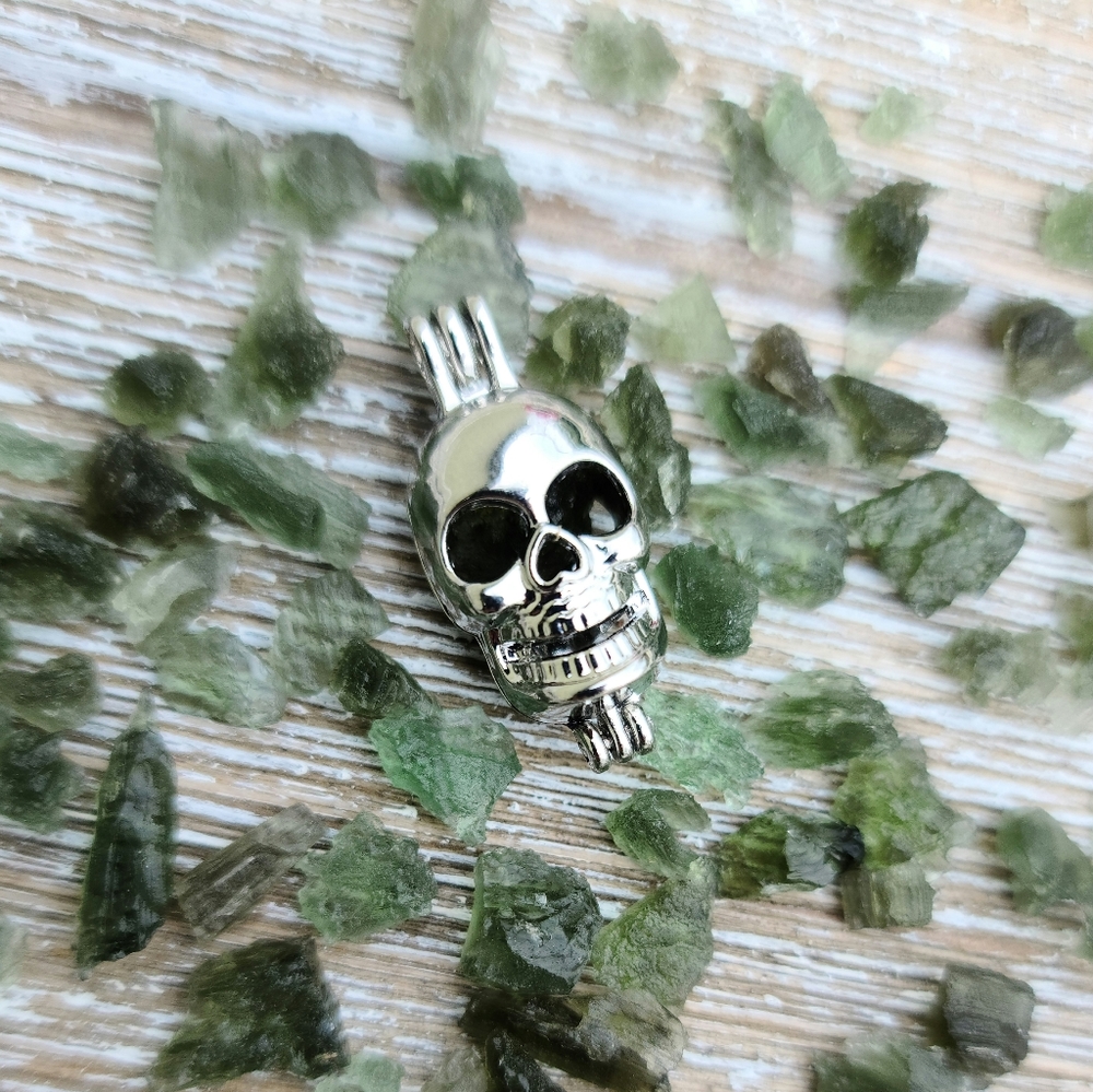 Moldavite  Chip  Skull‎ Pendent - necklace crystal